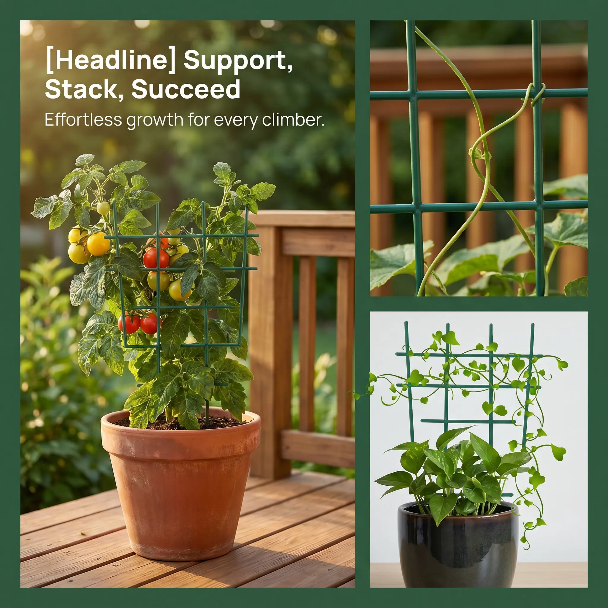 5Pcs Plant Support Structure Plastic Green Coated Garden Trellis Extension Mesh Climbing Vegetables Flowers Garden Trellis