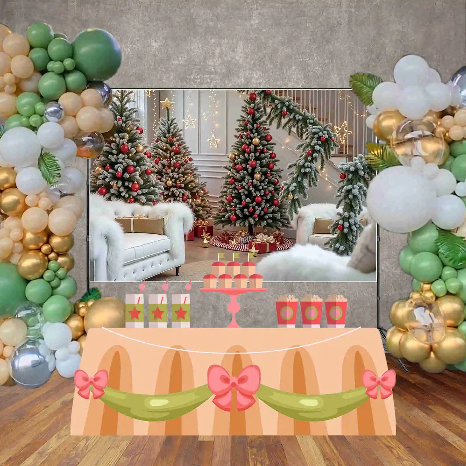 MOON.QG 2024 대형 크리스마스 트리 배경 사진 홈 인테리어 새해 배경 창 커튼 사진 스튜디오 용품