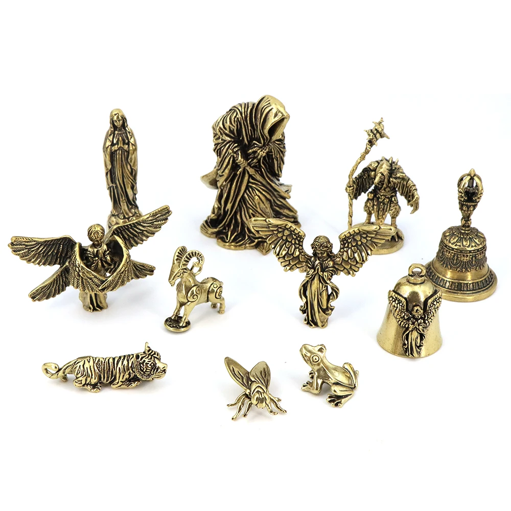 

Vintage Brass Blessed Guardian Angel Statue Handicraft Die-casting Drop Bell Sorcerer-bird Vajra Bell Halloween Home Decoration