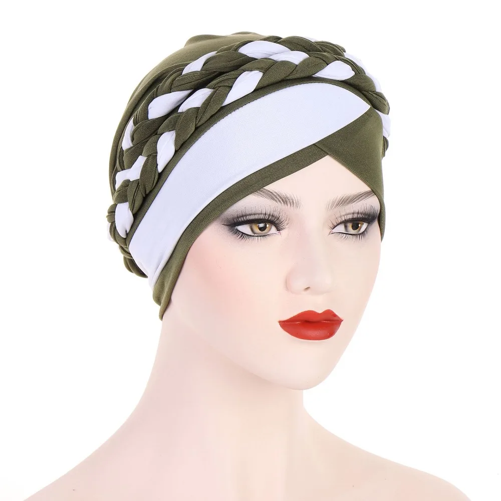 Polyester Two-tone Turban Hat New Beanie Turban Hats Fashion Braid Hat Pullover Cap Chemo Caps Women