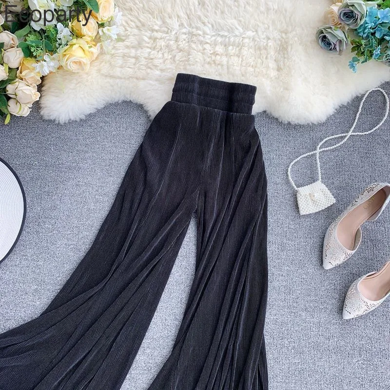 Summer Wide-leg Pants Women Streetwear Elegant Trouser Casual Bottoms Pop Pants High Waist Loose Fashion Pleated Pants 2023