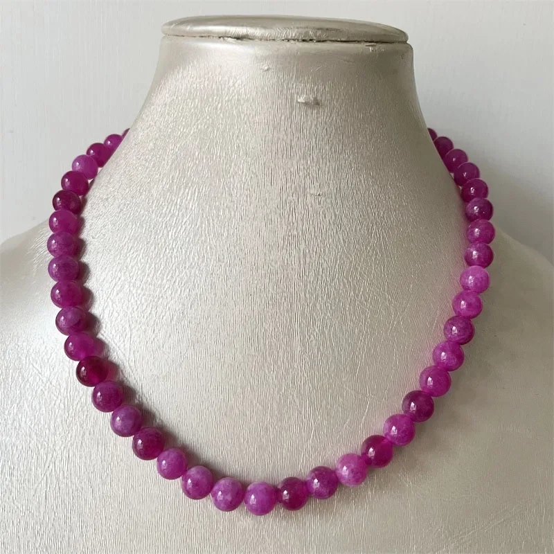 

Natural 8MM Rubellite Pink Red jade Stone Beads Jewelry Necklace 17"inch