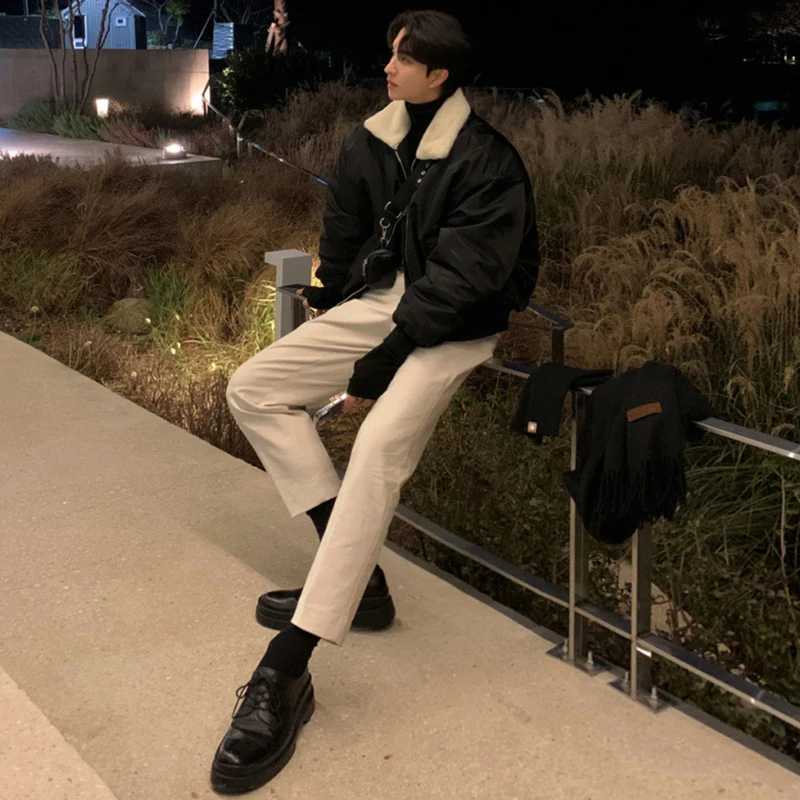 LUZHEN أنيقة الرجال الكورية شتاء دافئ صوف الضأن تصميم مبطن الستر تنوعا ملابس الشباب الذكور غير رسمية الشارع 2024 JY4702 #4