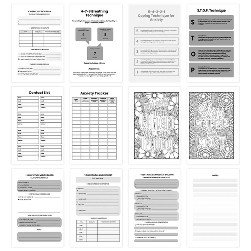 Planner Planner 3 في مصنف واحد مع صفحات التلوين 8.26x5.51inch