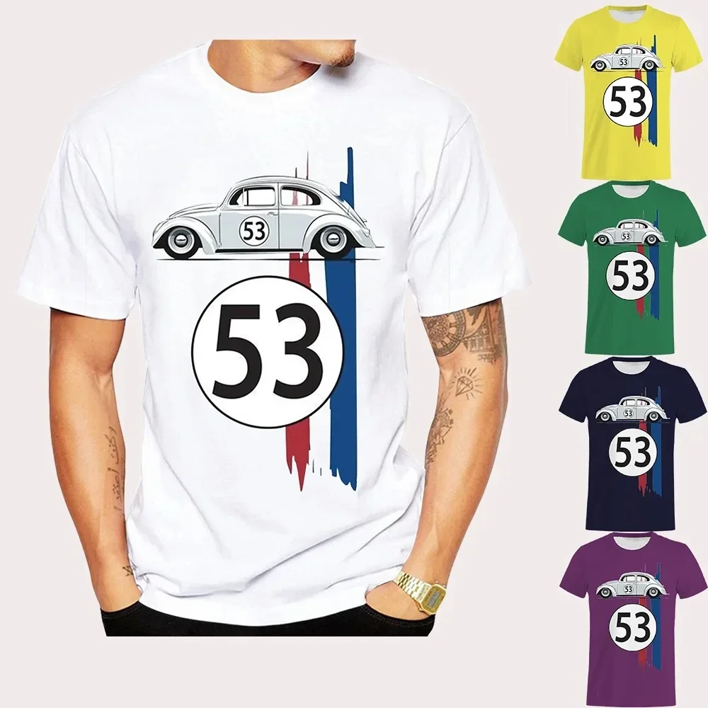 

Beetle 53 T-shirt Men's Car Short Sleeve Minimalist Herbie T-shirt Rally Racing Men's Black Printed 3D T-shirt