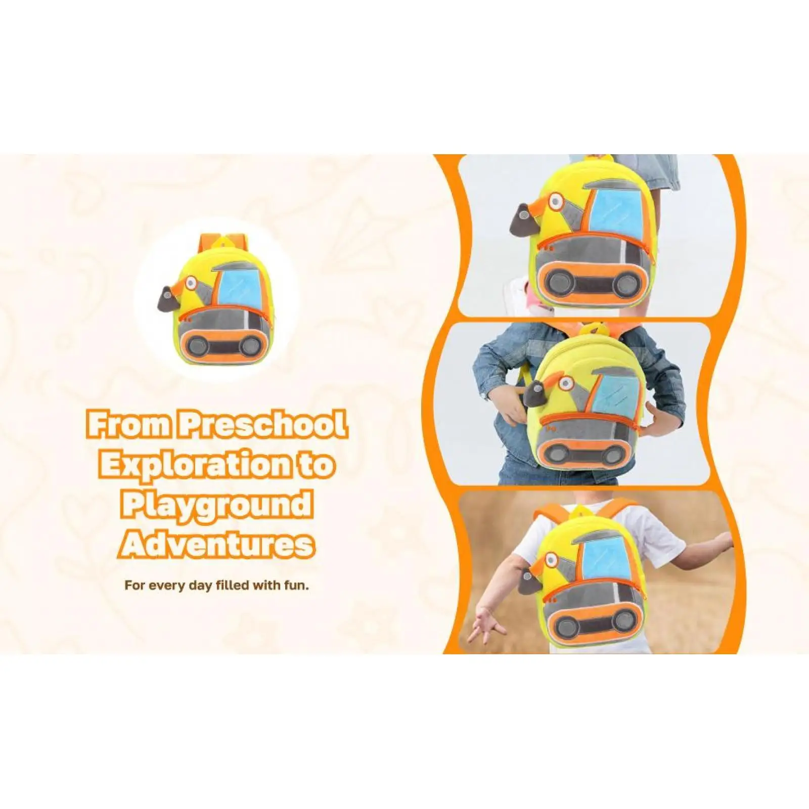 Cartoon Pattern Kids Backpack Rucksack Adjustable Strap Duffle Plush Toddler