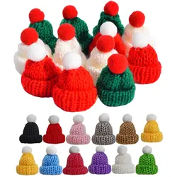 10-30Pcs Mini Christmas Hats Knitted Yarn Finger Small Hat Doll DIY Craft Hats for Christmas Tree Ornaments Hair Accessories