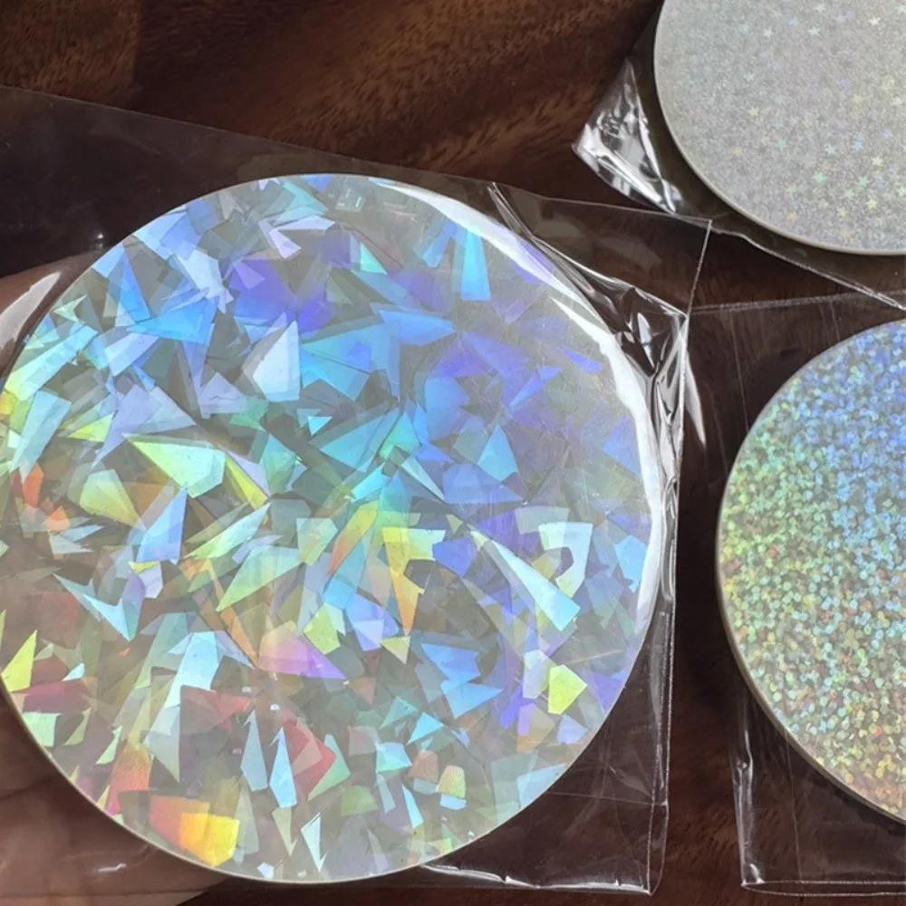 100 Stück runde Laserfolien-Abzeichenabdeckungen aus PVC, mehrere Stile, transparente Abzeichenfolie, Sternmuster, DIY-Herstellung