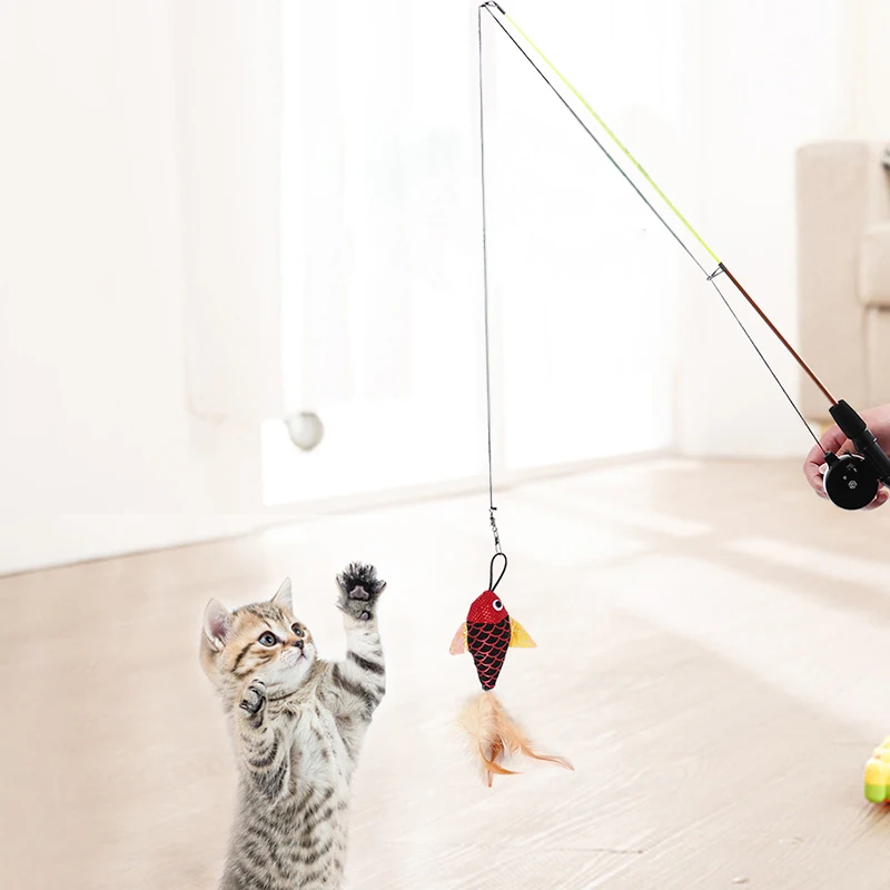 Cat Toy Fishing Rod Realistic Fish Shape Retractable Design Cat Toy Chew Toy for Cats