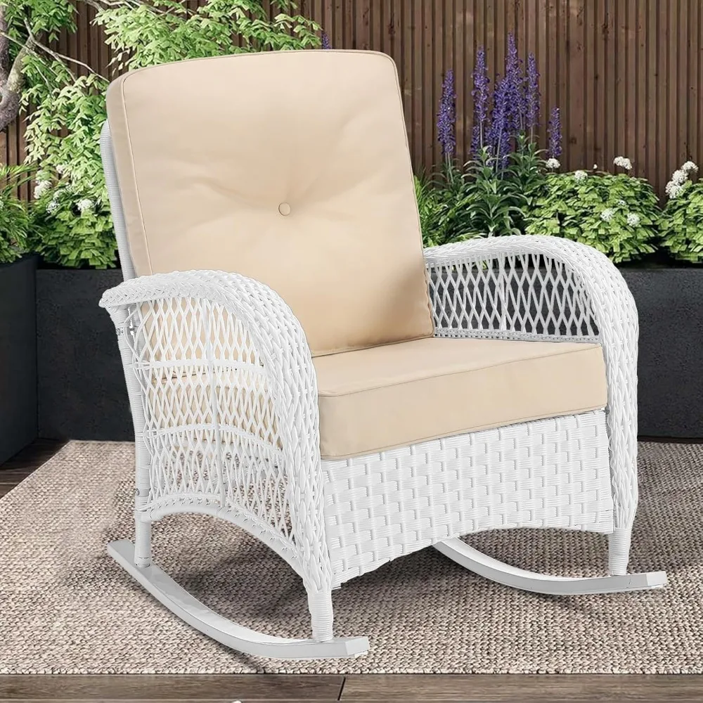 

Outdoor Wicker Rocking Chair, Rattan Patio Rocker Chairs with Cushions and High Back, All-Weather Patio Wicker Chair wi