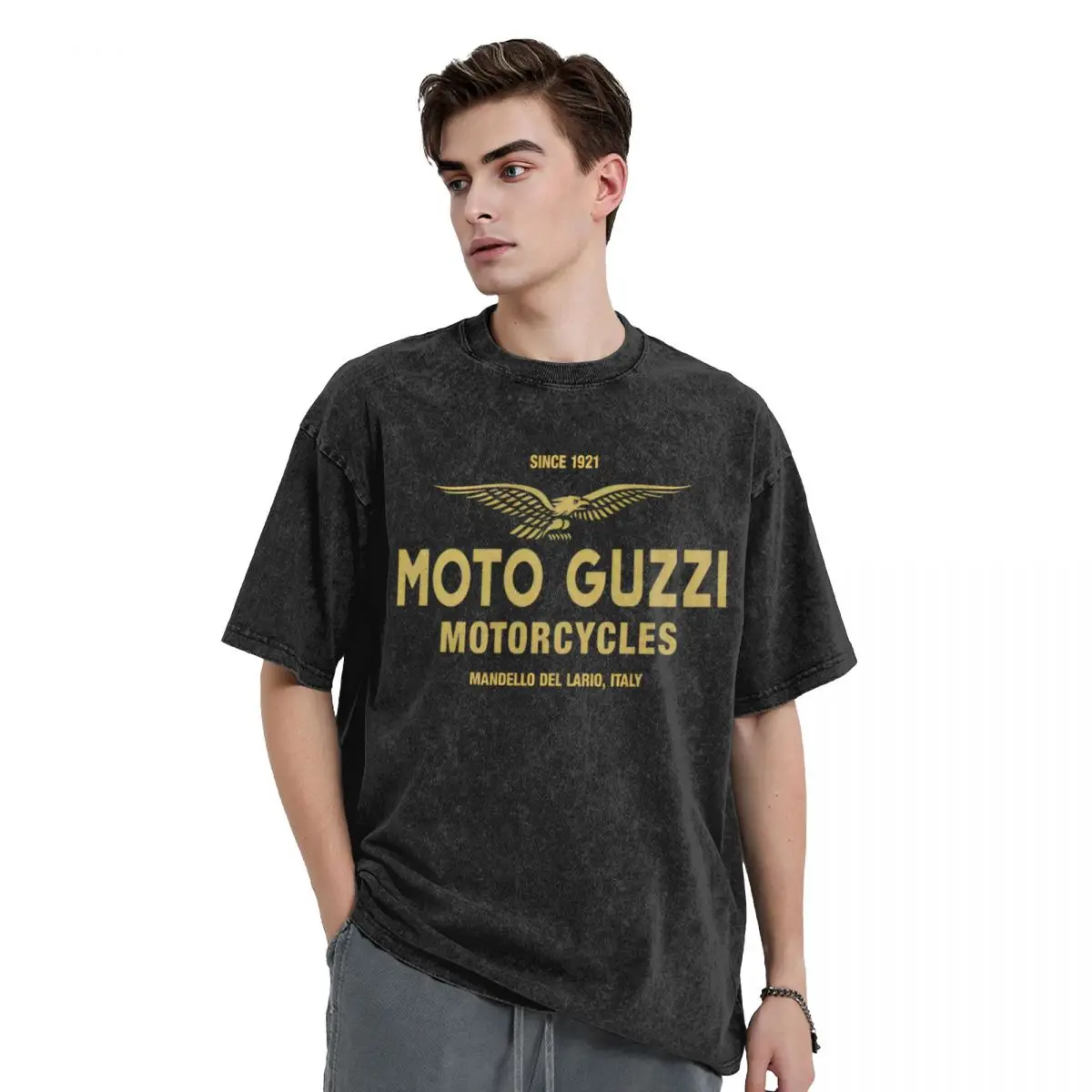 Moto Guzzi Motorcycle Racing Washed T Shirt Streetwear Hip Hop Retro T-Shirt Motorcross Tee Shirt for Men Women Oversize Graphic