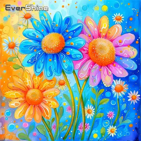 Evershine Diamond Painting Daisy Flower Colorful Acrylic Craft Supplies Diamond Mosaic DIY Embroidery Child Gift