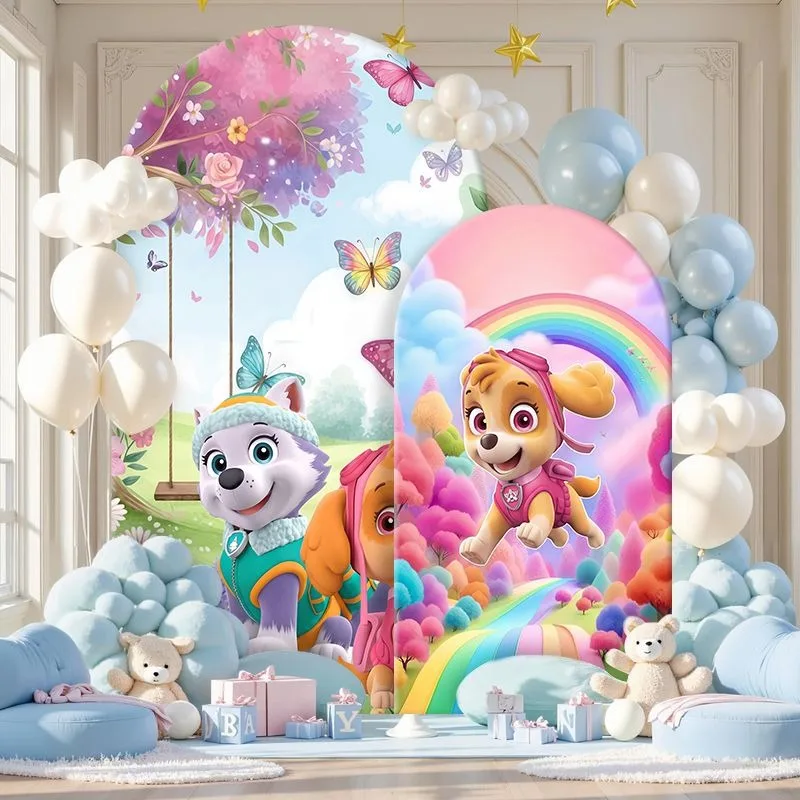 Paw Patrol Arch Backdrop Cover Thick Fabric Custom Party Decoration Rainbow Butterfly Character Birthday Photo Booth Decor Event