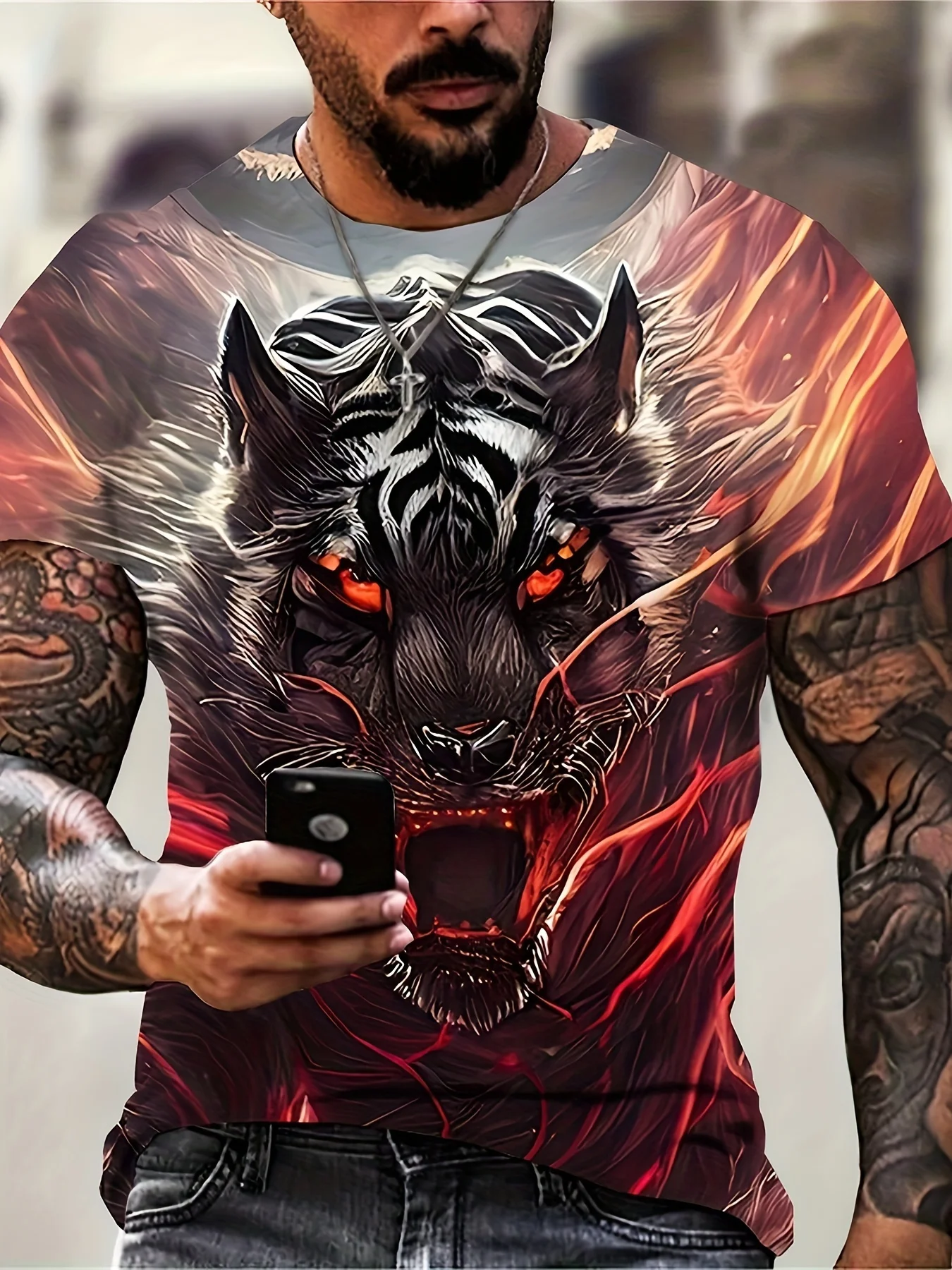 Animal Men's T-shirt 3d lion print men's tops casual short-sleeved simple T-shirt summer round neck T-shirt men's ultra clothing