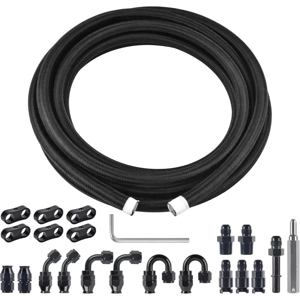 6AN PTFE Fuel Line Kit,E85 Nylon Braided Fuel Hose 10FT