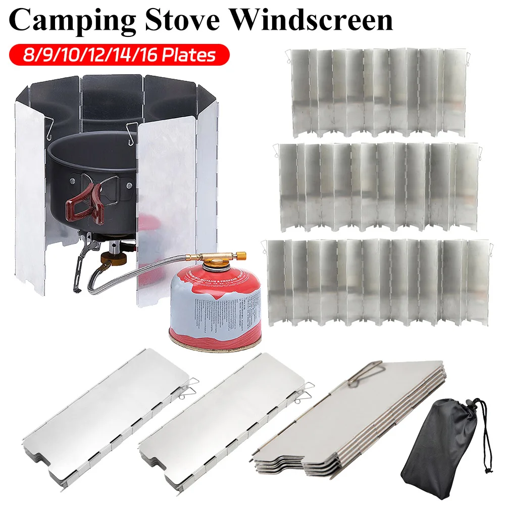 6-16 Plates Foldable Gas Stove Windshield Outdoor Camping Cooking Burner Windproof Screen Aluminium Alloy Stove Wind Shield