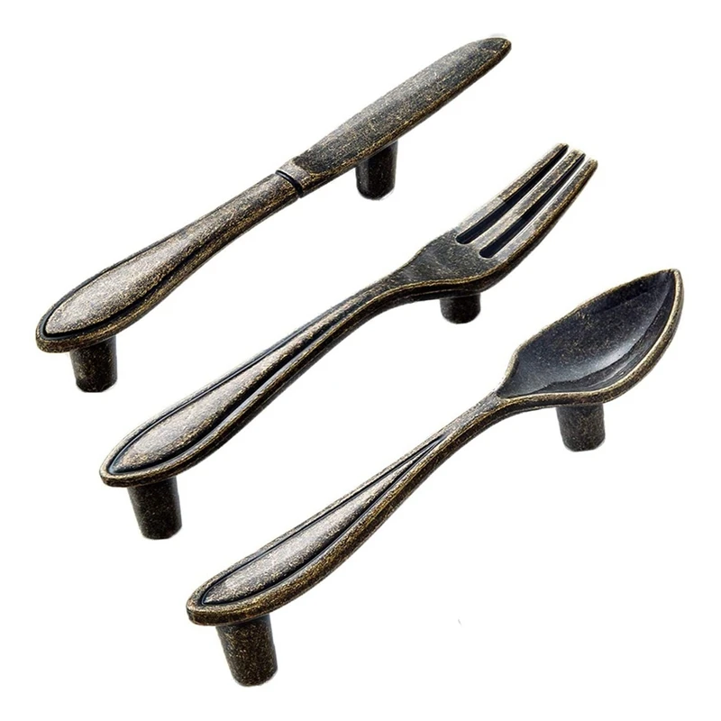 30 Pcs Knife Spoon Fork Kitchen Cabinet Closet Drawer Pull Handles Knobs 3-Inch Center To Center Bronze