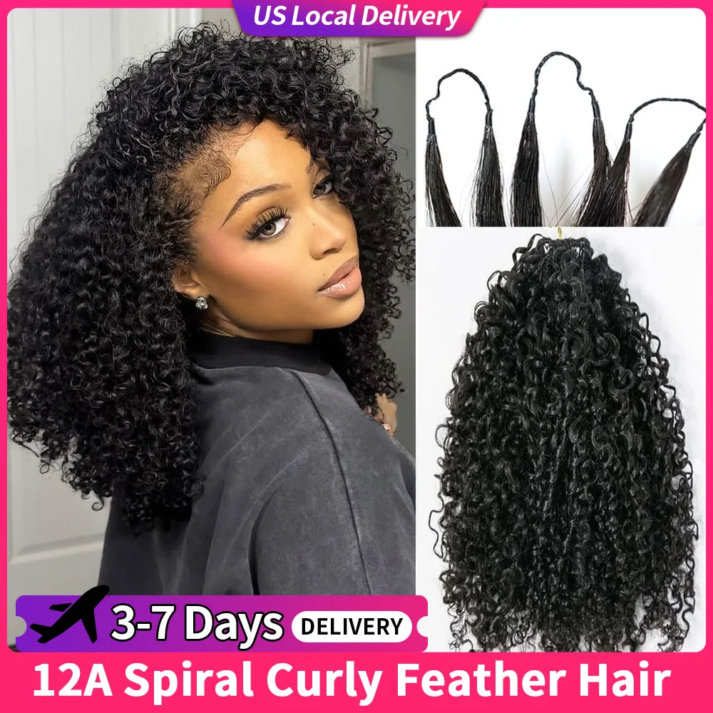 

12A Small Spiral Afro Kinky Curly Crochet Hair Invisible Knotless Brazilian Human Hair Pre-Separated Easy Install Extensions