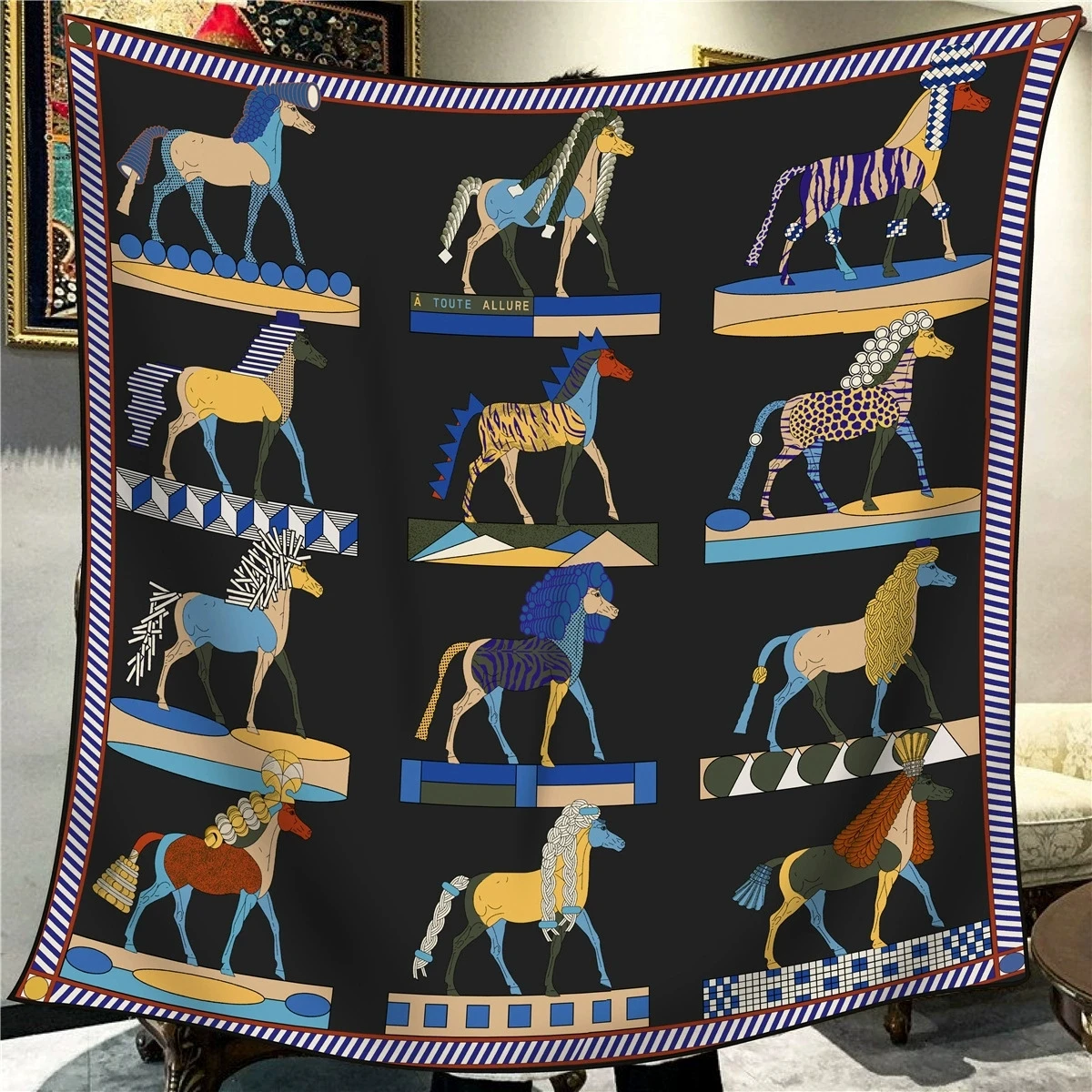 

110 см двусторонний кашемировый шарф из искусственного шелка, женский роскошный квадратный шарф с лошадью, теплая шаль, модный хиджаб из пашмины, банданы