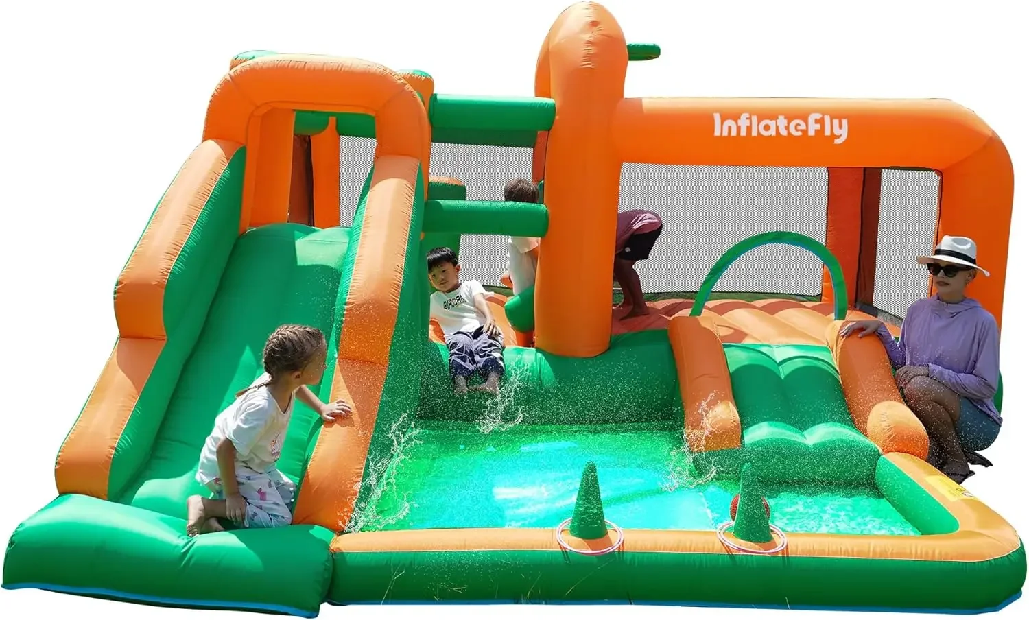 Bounce House Kids Jumping Castle with Dual Slides Inflatable Bouncer with Ball Pit,Air Blower,Basketball Rim