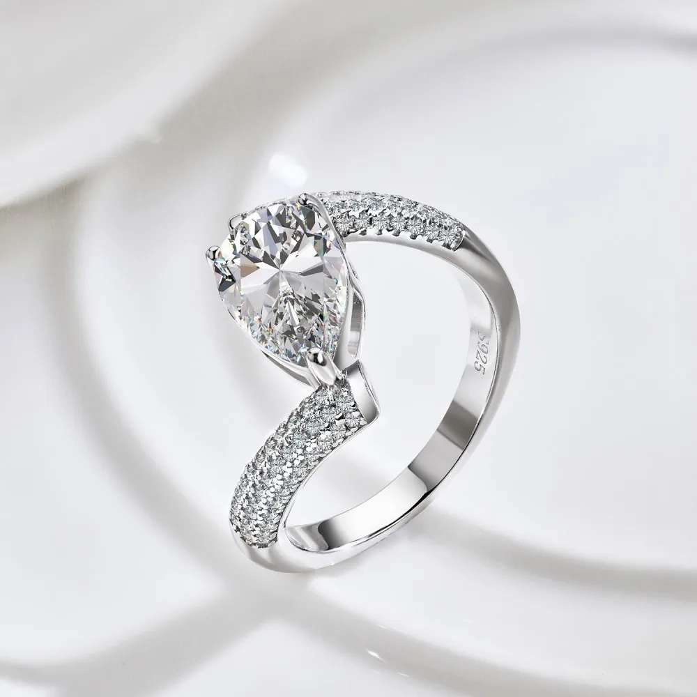 JH 3 قيراط مويسانيتي خاتم الزواج للنساء الرجال 925 فضة قطرة حلقة مختبر الأحجار الكريمة غرامة مجوهرات هدية D VVS1 #3