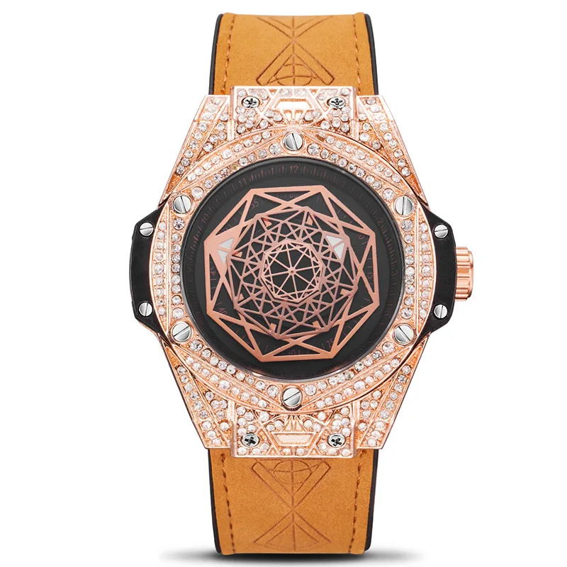 

Fashionable Men's Watch with Embedded Diamonds Waterproof Silicone Strap Night Light Sport Quartz Watch Trendsetter