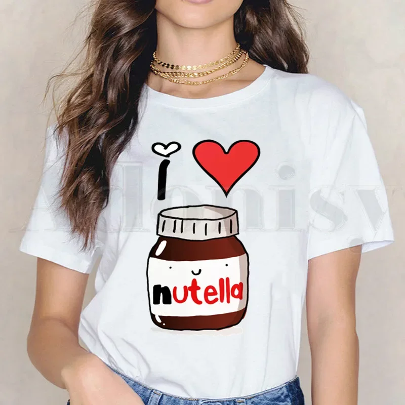 Uroczy chleb i Nutella Kawaii estetyczne koszulki damskie T-shirt bluzki damskie