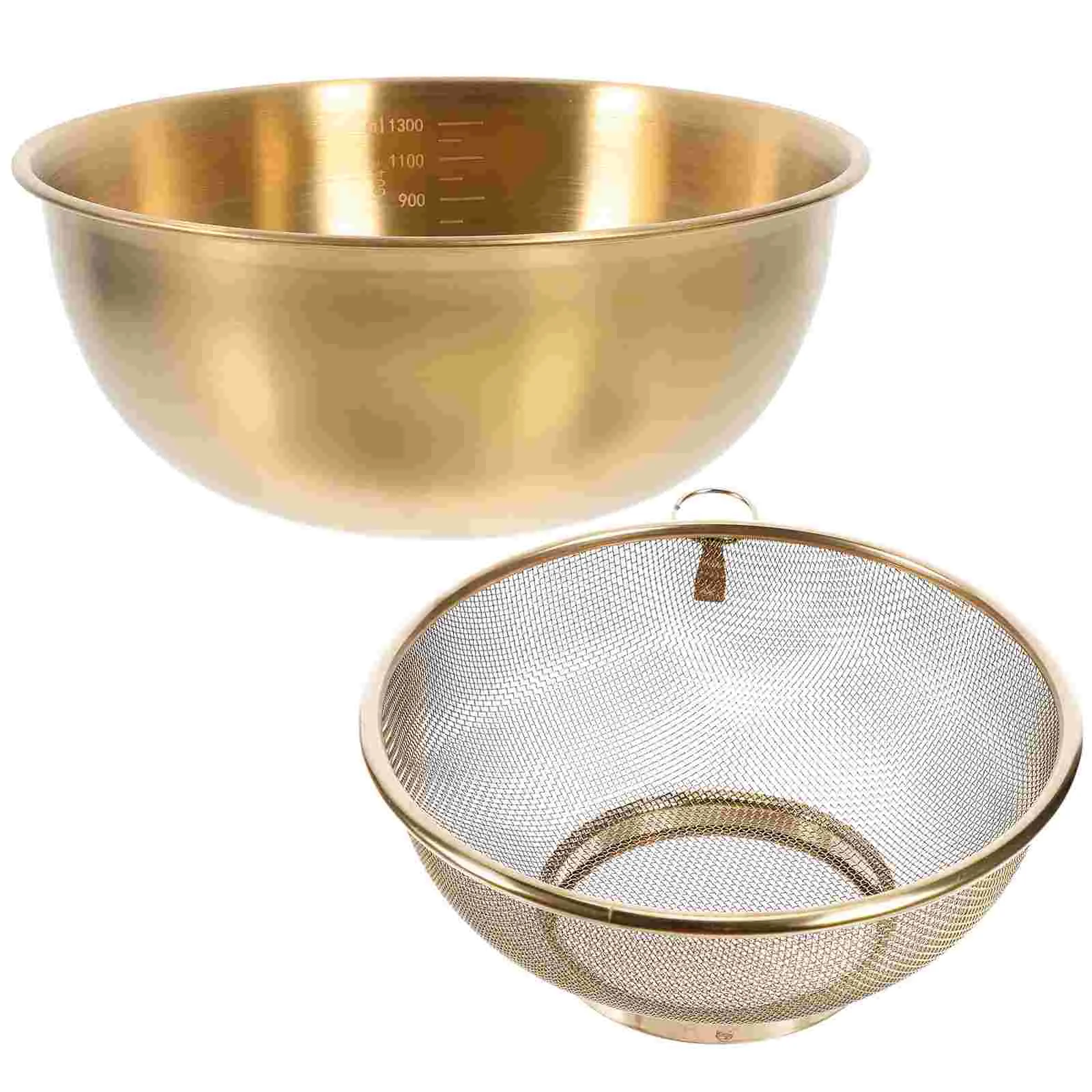 

2 Pcs Colander Stainless Steel Drain Basket Kitchen Basin Rice Washing Artifact Fruit Fine Mesh Strainer for Fruits Golden