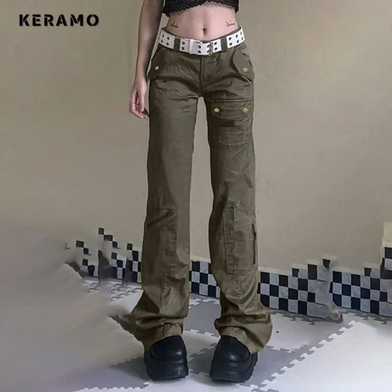 Y2K Baggy Retro 2000s Green Denim Trouser Women's Washed Vintage Casual High Street Pants Female High Waist Trashy Jeans