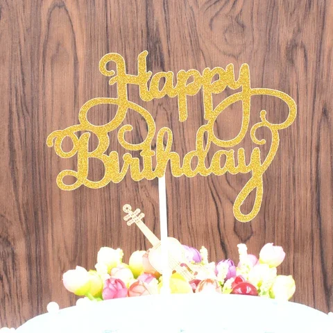 

10pcs Glitter Happy Birthday Cake Topper Gold Silver Cake Flag Cake Decoration Tools Baking Accessories