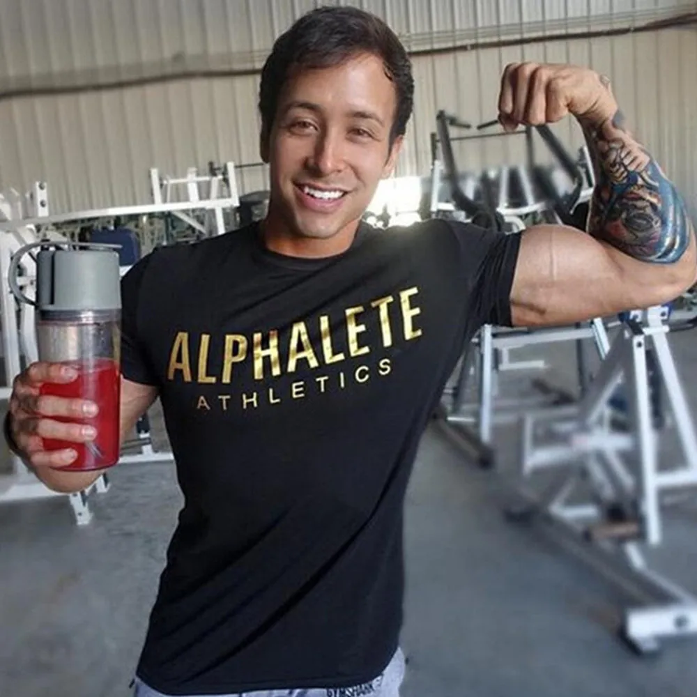 Cotton Casual Printed T-shirt Men Short Sleeve Skinny Tee Shirt Male Gym Fitness Tops Summer Sport Training Crossfit Clothing