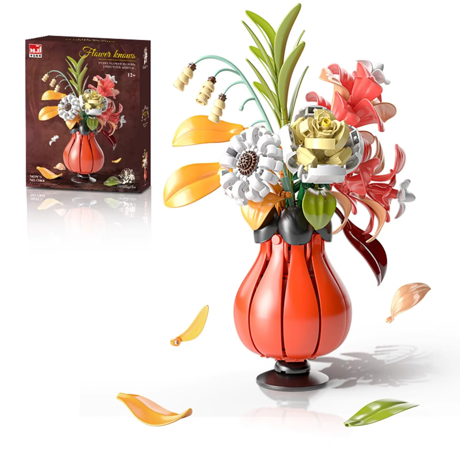 

Building block flower set with 6 types of flowers+vase desktop decoration ornaments, children's toys, girls' Christmas gifts