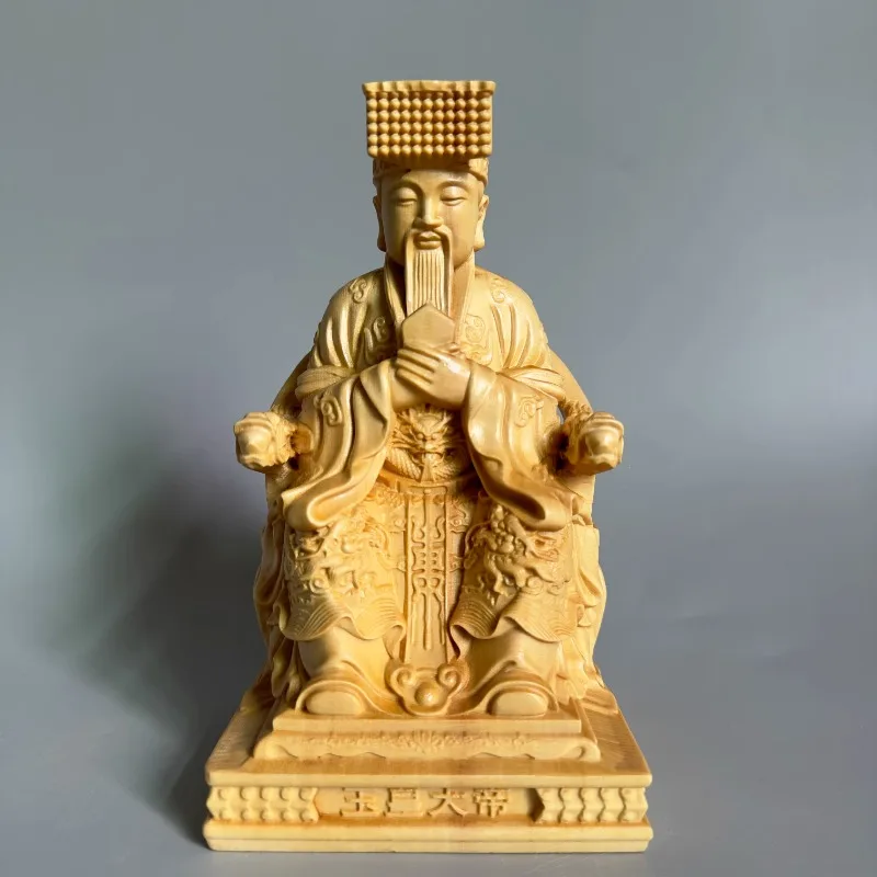 

Exquisite Cypress Wood Carved Jade Emperor Statue, Heavenly Emperor Figurine for Buddhist Altar Worship & Home Decor, Divine Art