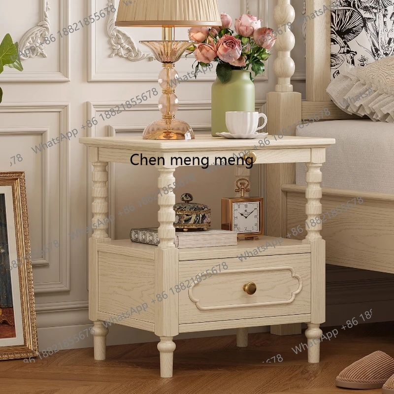 

French Cream Wind Bedside Table Bedroom Storage American White Bedside Cabinet
