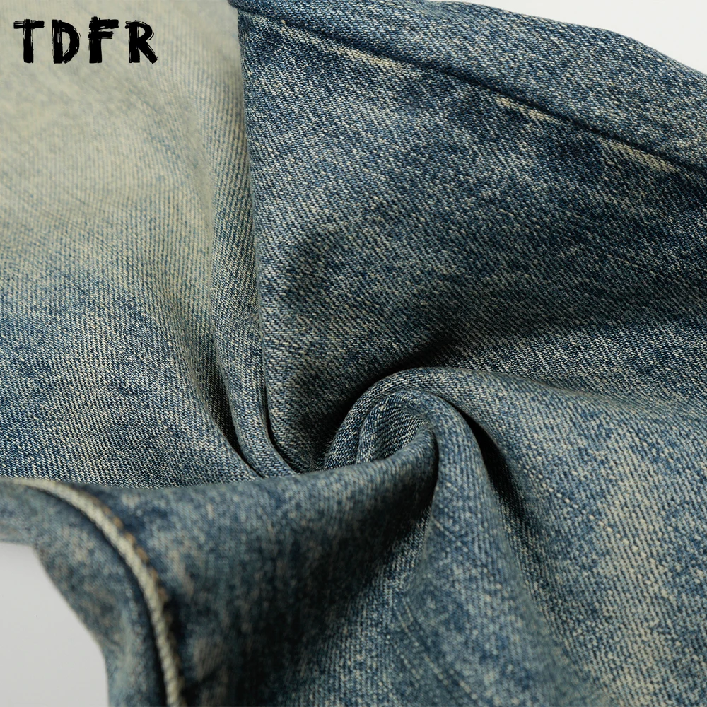 Whiskered Washed Distressed Jeans Mens Retro Casual Loose Straight-leg Denim Pants Man