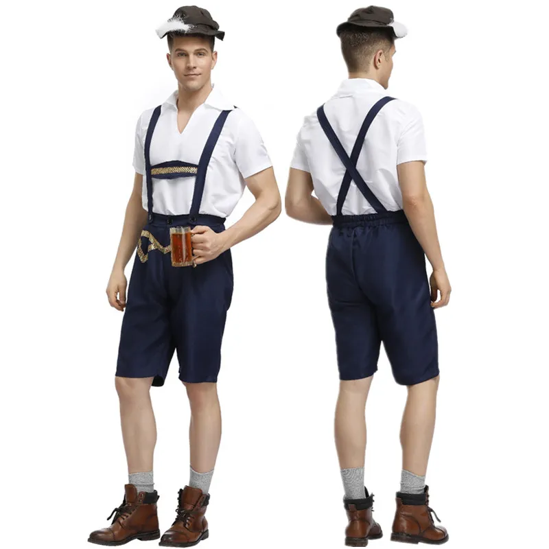 

3Pcs/Set Germany Traditional Oktoberfest Adult Beer Men's Costume Bavarian Lederhosen Clothing Halloween Party Uniform