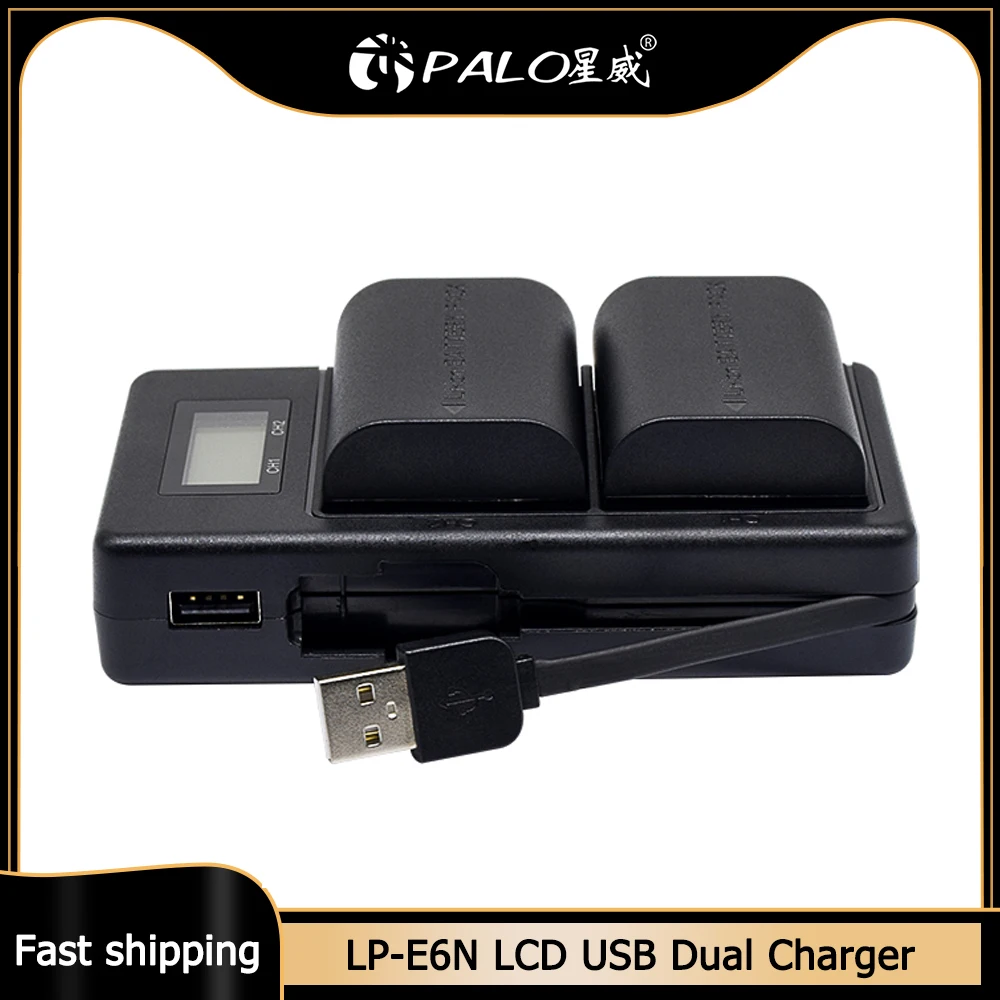 PALO LP-E6 LP-E6N LP E6 ładowarka LCD podwójna ładowarka USB do aparatu Canon EOS 6D 7D 5D Mark II III IV 60D 60Da 70D 80D 5DS R XC10 ładowarka