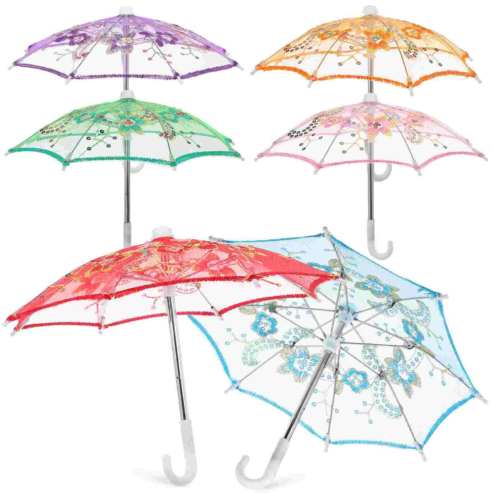 6 Pcs Mini Lace Decorative Umbrella Sequin Miniature Favor Toddler Wedding Photo Prop Parasol Vintage Toy