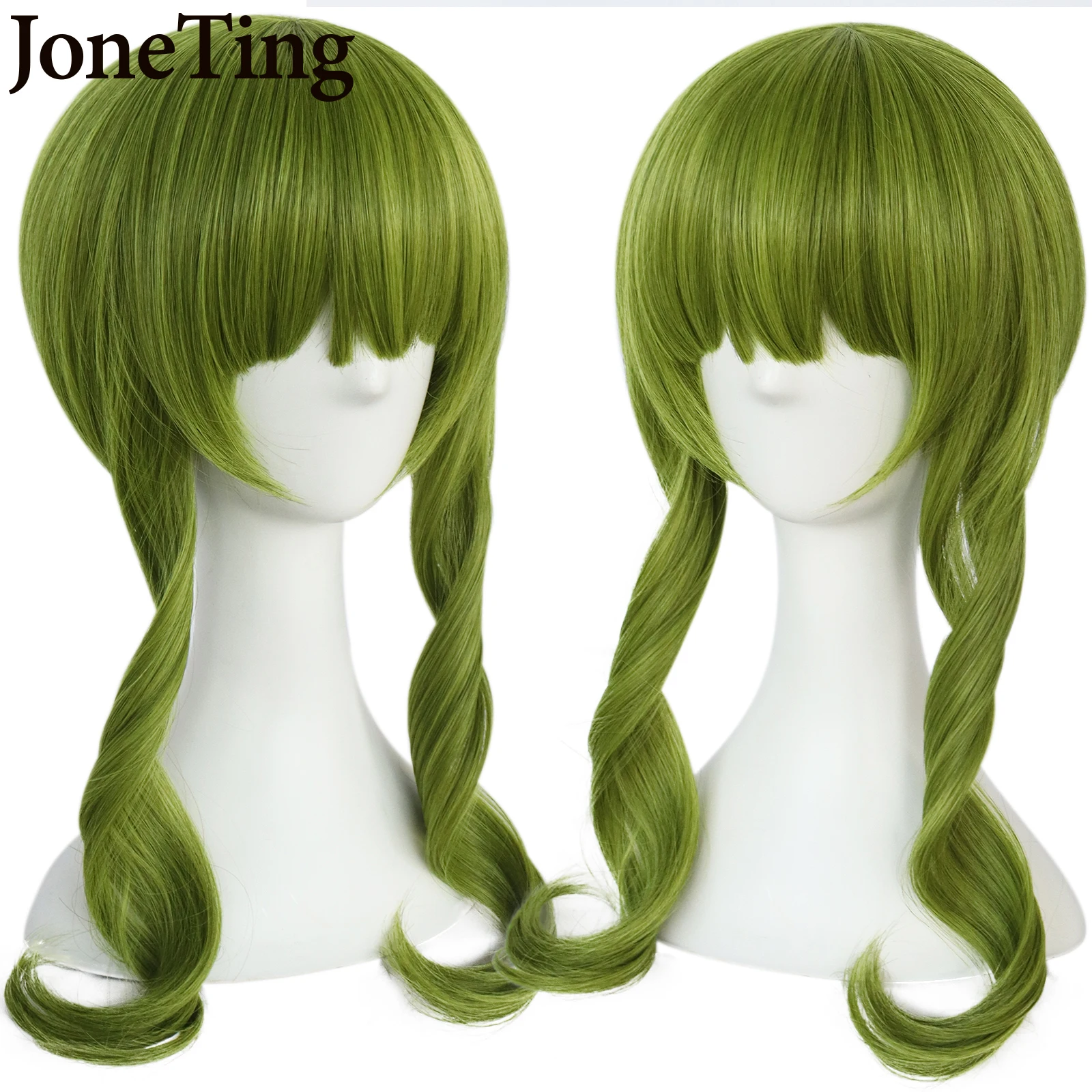 JT Synthetic Dead Master Cosplay Wigs Anime Black Rock Shooter Long Curly Green Wig with Bangs Heat Resistant Fiber Halloween