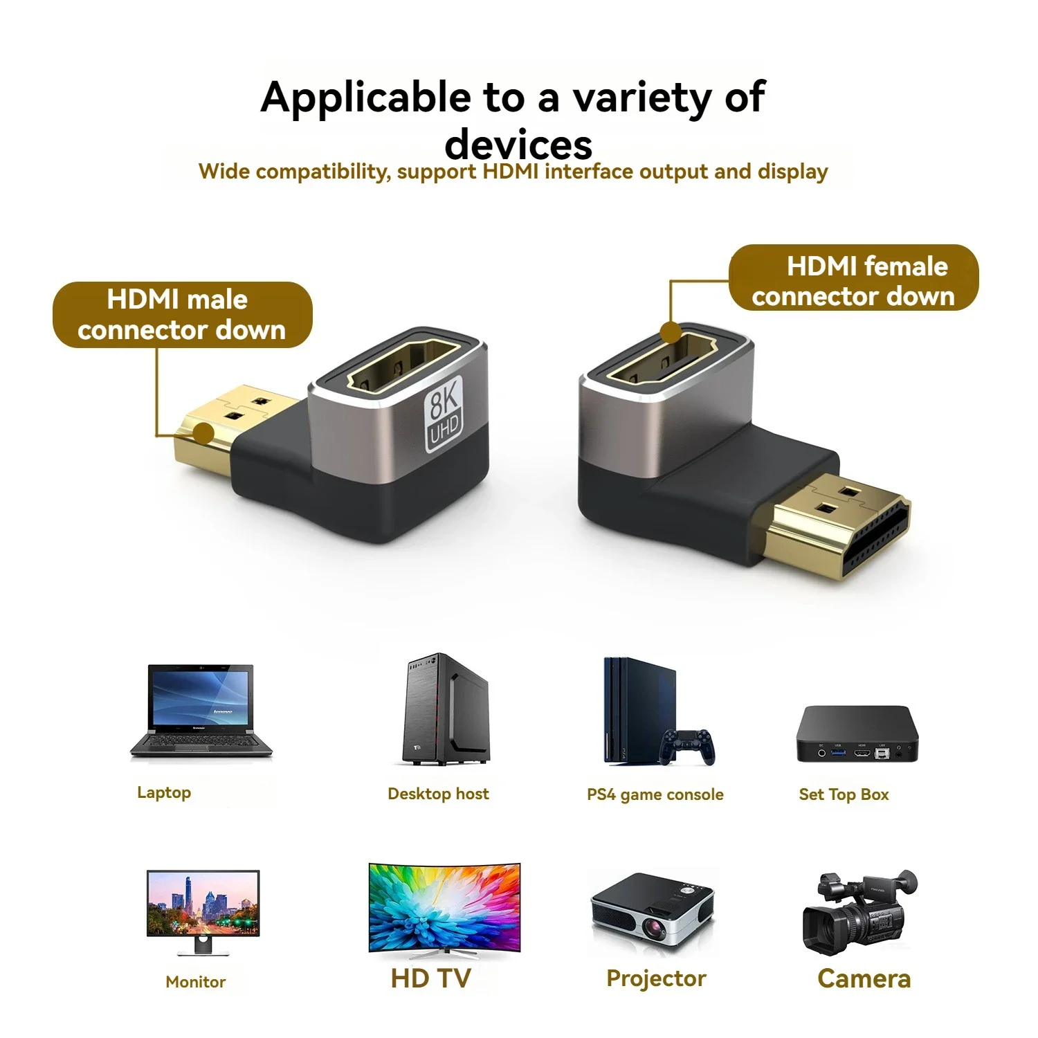 8K HDMI-Compatible Side Bend 90 Degree Adapter 90 Degree Right Angle 270 Degree Adapter HDMI Male To Female Expansion Connector image 3
