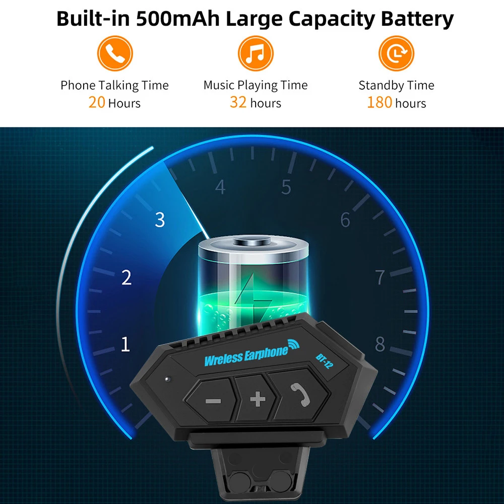 Kebidumei-BT-12 دراجة نارية خوذة سماعة بلوتوث ، موتو الدراجة اللاسلكية ، حر اليدين ، الرد على السيارات ، سماعة دراجة نارية مع ميكروفون