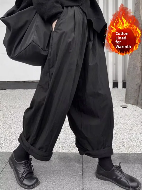 

Pure Color Cotton Wide Leg Pants Nine Points Loose Straight Cut Elastic Waist Slimming Casual Trousers for plus Size Women Au...