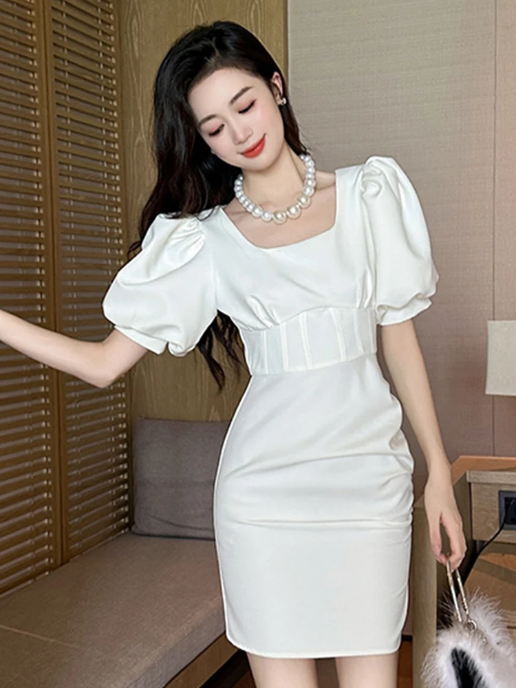 Summer Women Evening Short Dress Lady Retro Sexy Square Collar Corset Slim Mini Dresses Party Gown Mujer Vestidos Street Clothes