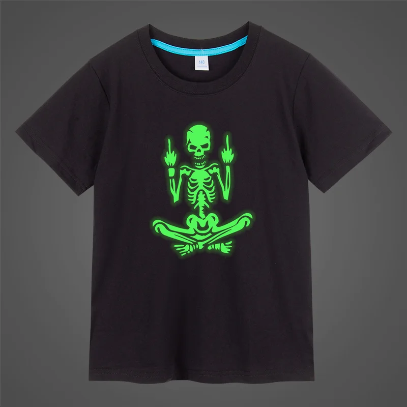 Cool Skeleton Green Fluorescent Luminous Children T-shirt Tops Summer Boy Girl Men Woman T-shirts Punk Party Kids Clothing