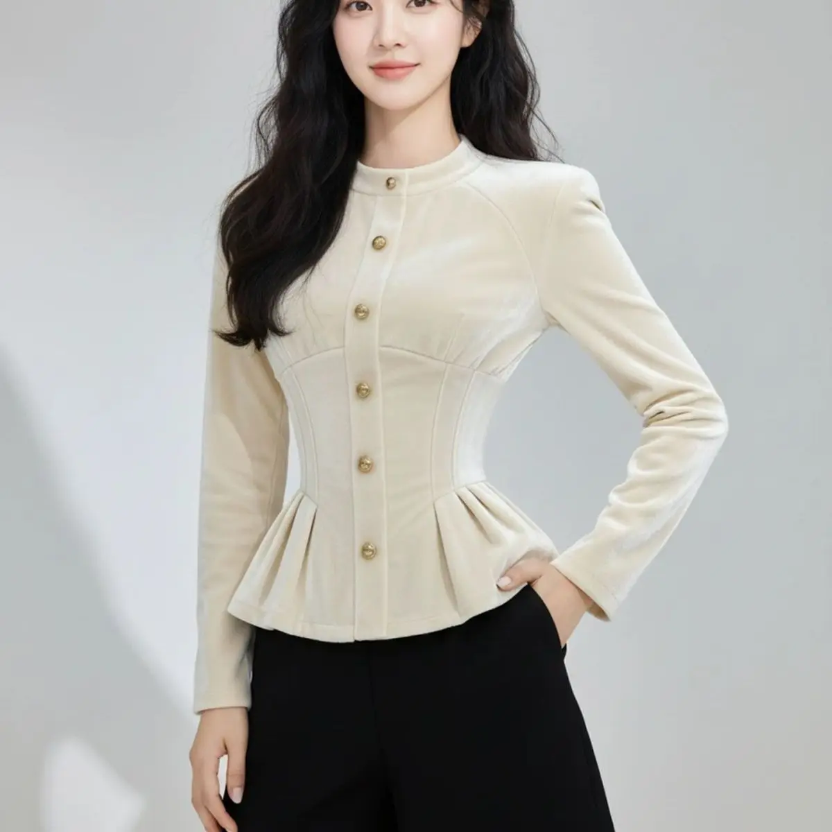 

Ele Velvet irt Women's Faion Slim Fit Long Sve Stand Collar Inner Wear Base Layer Top for Autumn Winter New Arrival