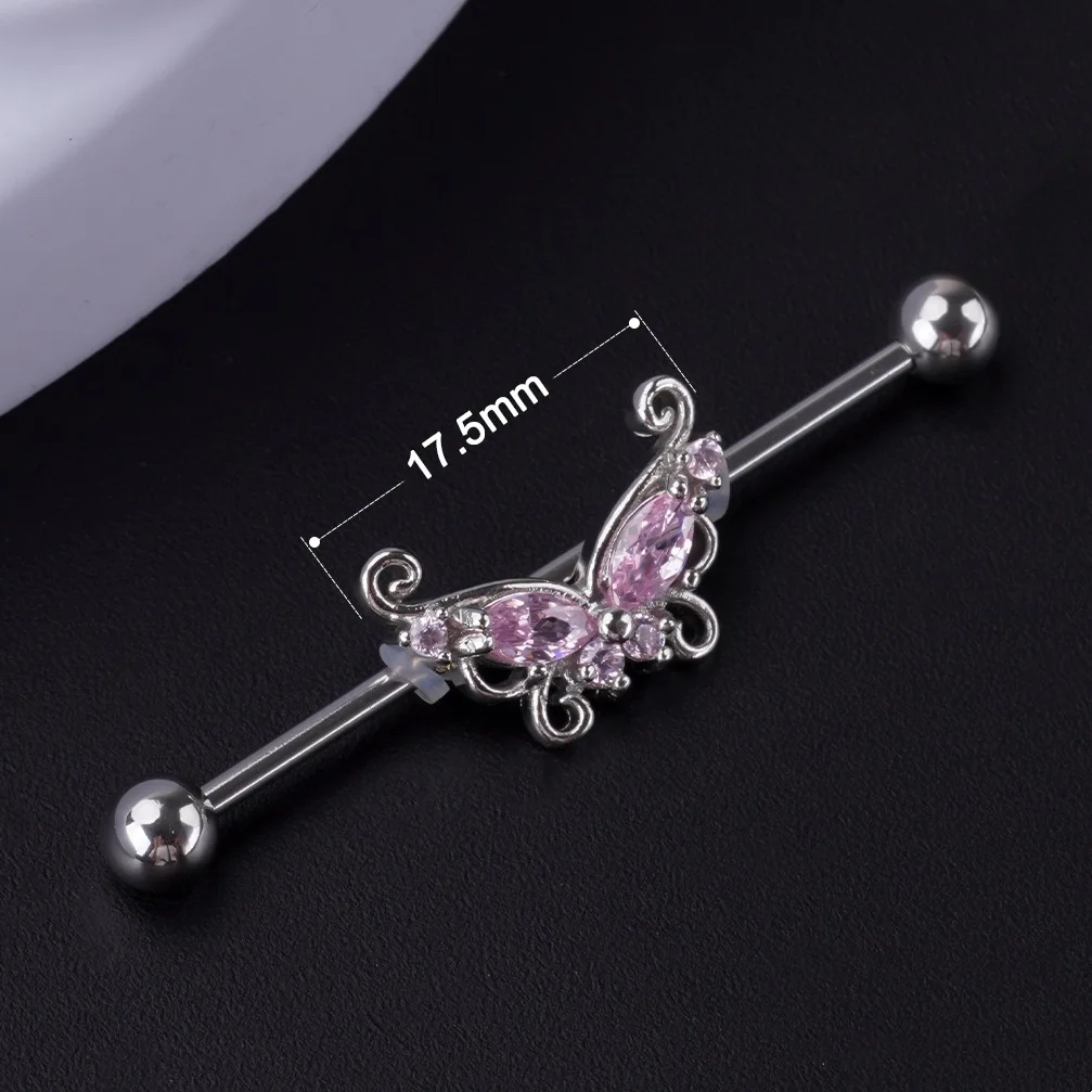 New Stainless Steel Industrial Stud Earrings 38mm Love Peach Heart Barbell Long Earbone Studs Piercing Puncture Jewelry