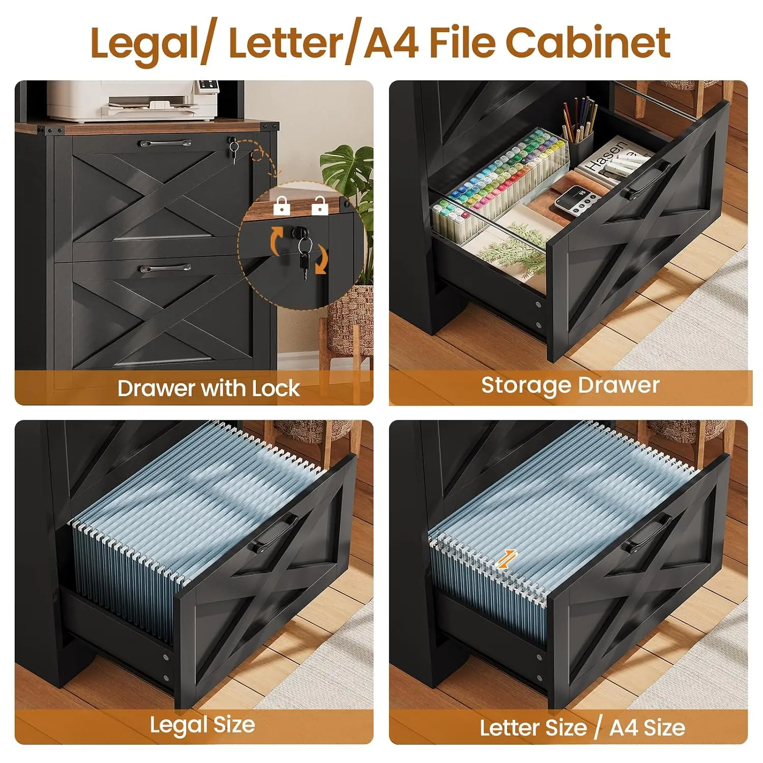 2 Drawer File Cabinet with Lock fits Legal/Letter/A4 Size, Customized