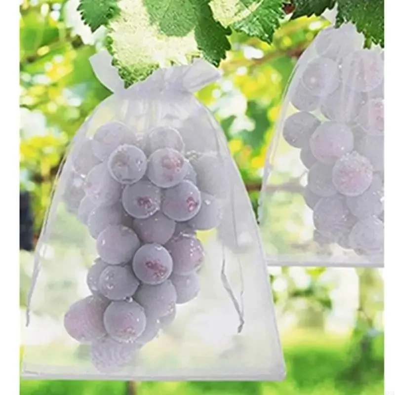 50Pcs Breathable Nylon Fruit Protective Bags with Drawstring Penetrating Fruit Bags Fruit Tree Fruit Cover Replacement 87HA