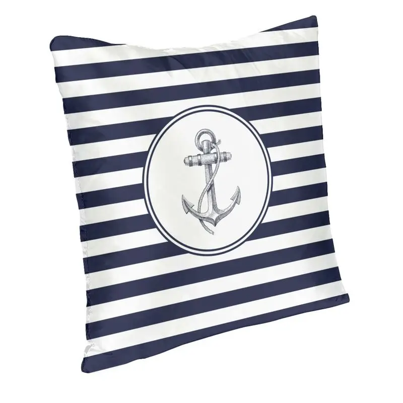 Anchor And Navy Blue Stripes Throw Pillow Case Home Decorative Custom Square Nautical Sailor Cushion Cover 40x40 Pillowcover