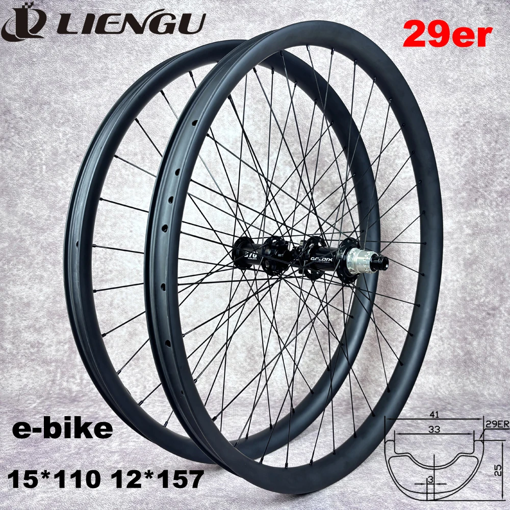 

E-bike Wheels 29er MTB Carbon Wheelset 12*157mm Super Boost 15*110mm J Hook Asymmetry Tubeless GOLDIX Hub 6 Bolts Disc Brake